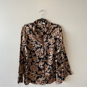 Adonna Black and Tan Floral Button Down Shirt